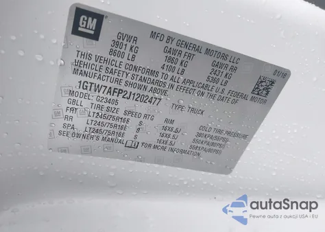 2018 GMC Savana 2500 Work Van z USA, uszkodzony, nr VIN 1GTW7AFP2J1202477